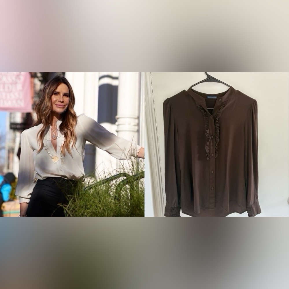 Gilber Gilmore Women Long Sleeve 100% Silk Top Blouse XS dark brown chocolate